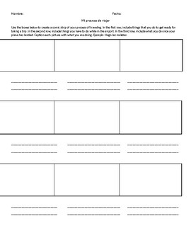 Preview of Spanish Travel Vocabulary Worksheet: Comic Strip Template