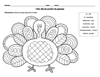 Preview of Spanish Turkey Color by Verb