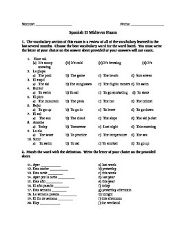 Preview of Spanish Two Midterm Exam