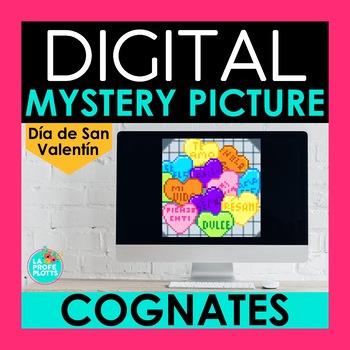 Preview of Spanish Valentine's Day Activity Cognates Mystery Picture | Spanish Pixel Art