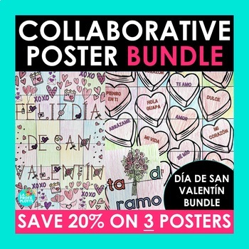 Preview of Spanish Valentine's Day Collaborative Poster Bundle 3 Posters Reading Activities