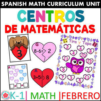 Preview of Spanish Valentine's Day Math Centers Centros de Matemática Febrero