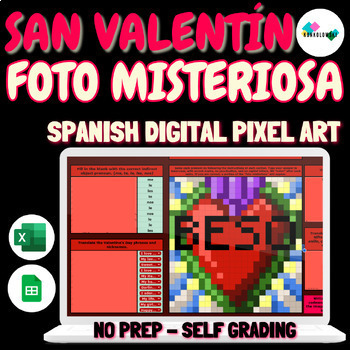 Preview of Spanish Valentine's Day Mystery Picture Digital Resource | Self Grading, No Prep