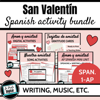 Preview of Spanish Valentine's Day San Valentín Activities - Spanish 1 2 3 AP BUNDLE