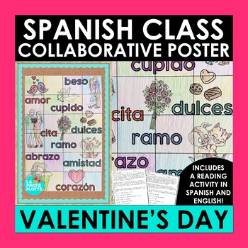 Preview of Spanish Valentine's Day Vocabulary Collaborative Poster and Reading Activity