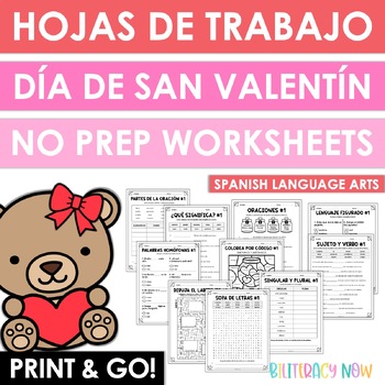 Preview of Spanish Valentine's Day Worksheets - Spanish Grammar Language Arts