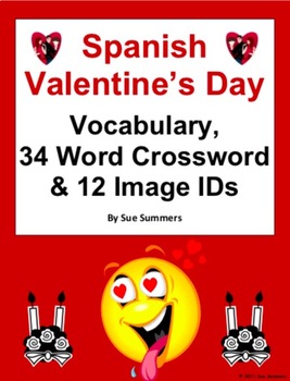 Preview of Spanish Valentine's Day Vocabulary, 34 Word Crossword / Image IDs - San Valentín