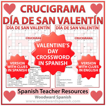 Preview of Spanish Valentine's Day Crossword - Crucigrama del Día de San Valentín