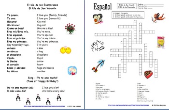 Spanish Valentine S Day Crossword Song Image Ids Card Vocabulary