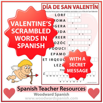 Preview of Spanish Valentine's Day Scrambled Words and Secret Message