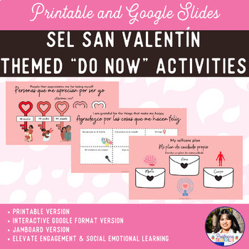 Preview of Spanish Valentines Day Themed SEL Activities (Printable + Google Slides)