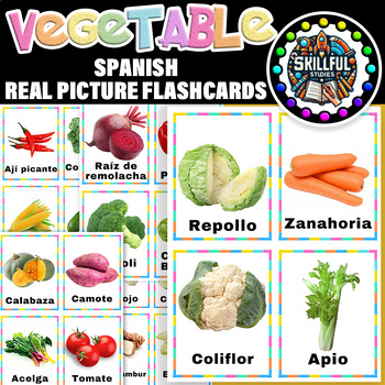 Preview of Spanish Vegetable Flashcards| Verduras Posters with Real Images|Spanish Vegetabl