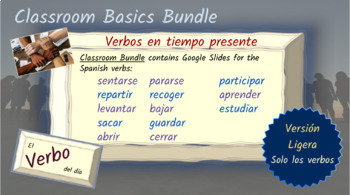 Preview of Spanish Verb Conjugation Slides - BUNDLE - Classroom Verbs / Verbos del salón