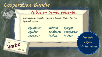 Preview of Spanish Verb Conjugation Slides Bundle-Cooperation Verbs/Verbos de cooperación