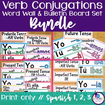 Preview of Spanish Verb Conjugations Word Wall and Bulletin Board Set BUNDLE - all tenses