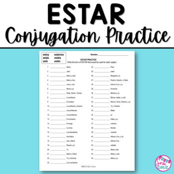 Preview of Spanish Verb Estar Conjugation Practice Spanish Worksheet
