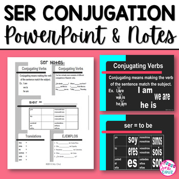 Preview of Spanish Verb Ser Conjugation PowerPoint and Notes Page