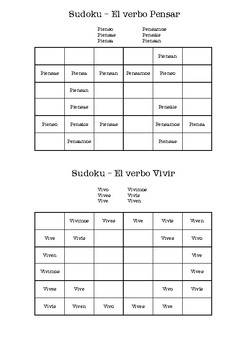 Spanish Sudoku - Hablar, Querer, Vivir, Dar Pensar