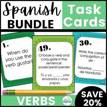 Preview of Spanish Verbs Task Cards Bundle Present, Preterite, Stem Changing