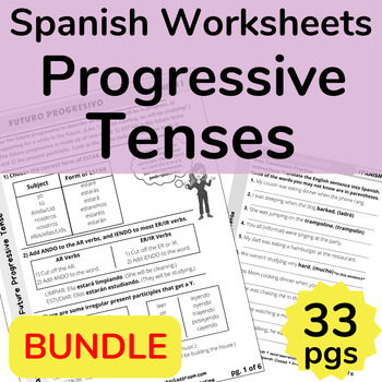 Preview of Spanish Verb Tenses Progressive Tenses Practice Worksheets Conjugation BUNDLE