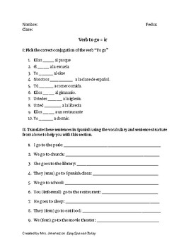 Preview of Spanish Verb "to go" practice worksheet