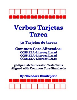 Preview of Spanish Verbs: 50 CCSS.ELA-Literacy.L.2.1d, Literacy.L.3.1d & L.3.1e Task Cards