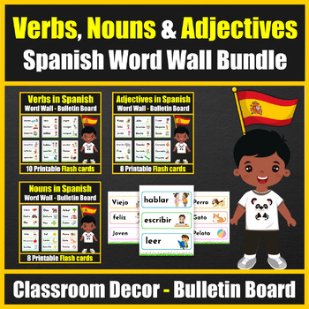 Preview of Spanish Verbs, Nouns & Adjectives : Ward wall Vocabulary Cards - Easy Grammar