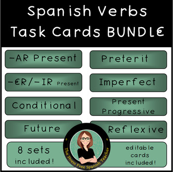 Preview of Spanish Verb Conjugation Task Cards BUNDLE with 8 sets of no prep activities