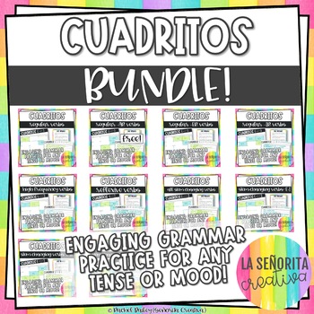 Preview of Spanish Verbs Box Game BUNDLE | Cuadritos
