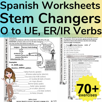 Preview of ER/IR Present Tense Spanish Stem Changing Verbs O-UE Grammar Worksheets Practice