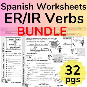 Preview of BUNDLE Spanish ER & IR Verbs, Regular, GO, Stem-Changers Practice & Review