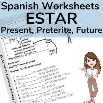 Preview of Spanish ESTAR Verb in Preterite, Present & Future Tense Practice Worksheets