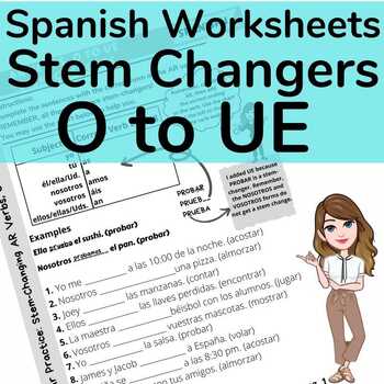 Preview of Spanish O to UE Stem Changing Verb Present Tense Conjugation Practice Activities