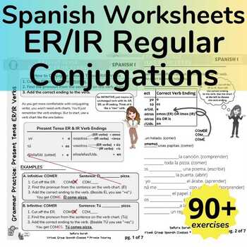 Preview of Spanish Regular ER & IR Verb Present Tense Conjugations Practice Worksheets