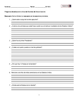 Spanish Version 100 Question United States Citizenship Test ESL ELD (en  español)