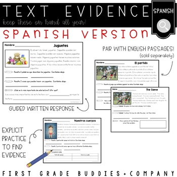 Preview of Spanish Text Evidence Reading Passages with Comprehension Questions