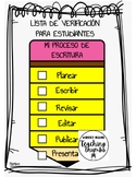 Spanish Version:Writing Process Student Checklist: El Proc