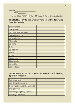 Preview of Spanish Viva GCSE Module 6 Work Booklet