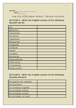 Preview of Spanish Viva GCSE Module 7 Work Booklet