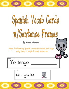Preview of Spanish Vocab Cards w/Sentence Frames
