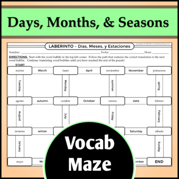 Preview of Spanish Vocab Maze Activity - Days, Months, and Seasons