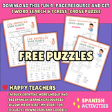 Spanish Vocabulary 4-Page Word Search and Criss-Cross PDF Puzzles