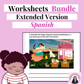 Preview of Spanish Worksheets Bundle - Printable Vocabulary and Writing Activities