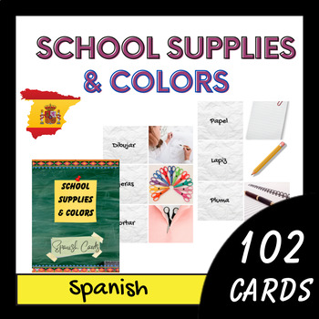 Preview of Spanish Vocabulary Cards - School Supplies & Colors