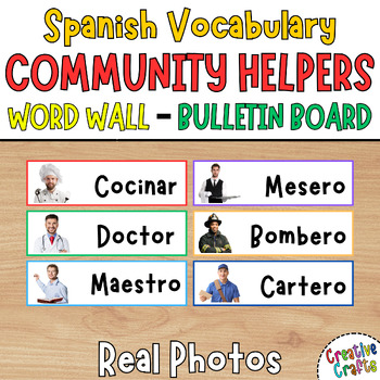 Preview of Spanish Vocabulary Community Helpers Word Wall & Bulletin Board