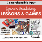 Spanish Vocabulary EDITABLE Lessons & Games Bundle (w/Engl
