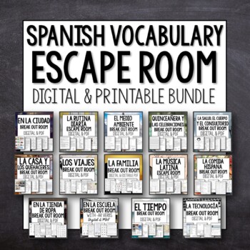 Preview of Spanish Vocabulary Escape Room Bundle
