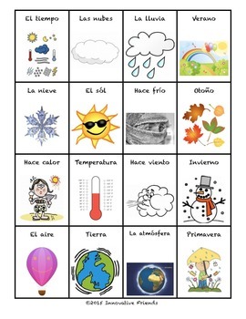 spanish vocabulary flash cards weather 185 by 25 small tpt