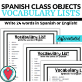 Spanish Classroom Objects Vocabulary Lists - School Supplies