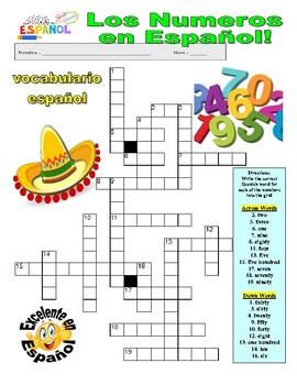 Preview of Spanish Vocabulary - NUMBERS (2 FREE Puzzles / Homework / Game / Sub)